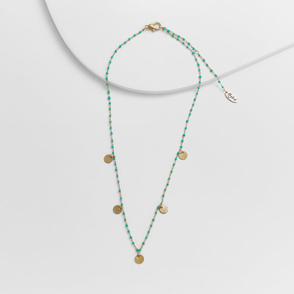 Turquoise Beads Necklace with Medallion Charms