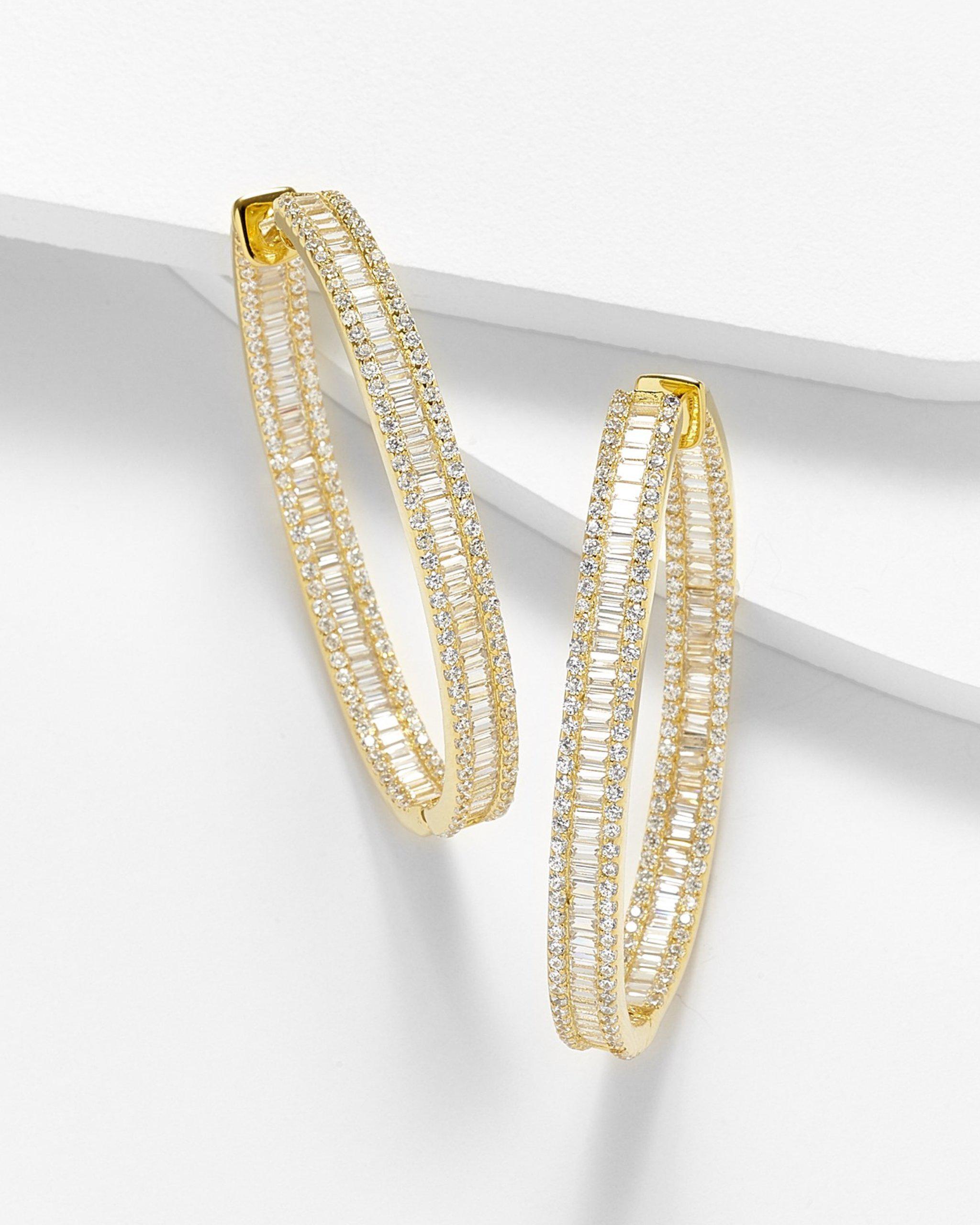Christina Baguette Triple Row Oblong Hoop Earrings