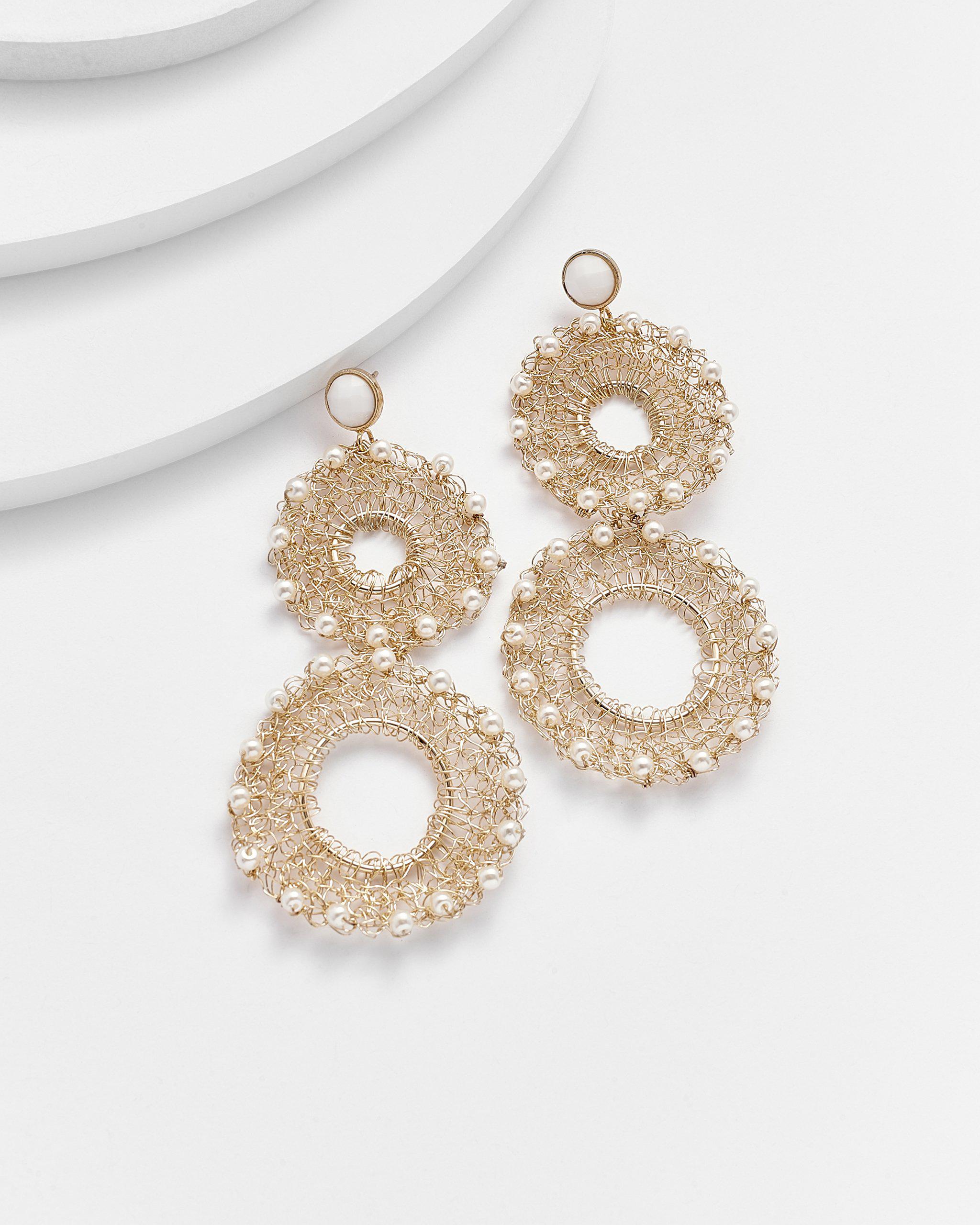 LOLA Gold Mesh Pearl Earrings