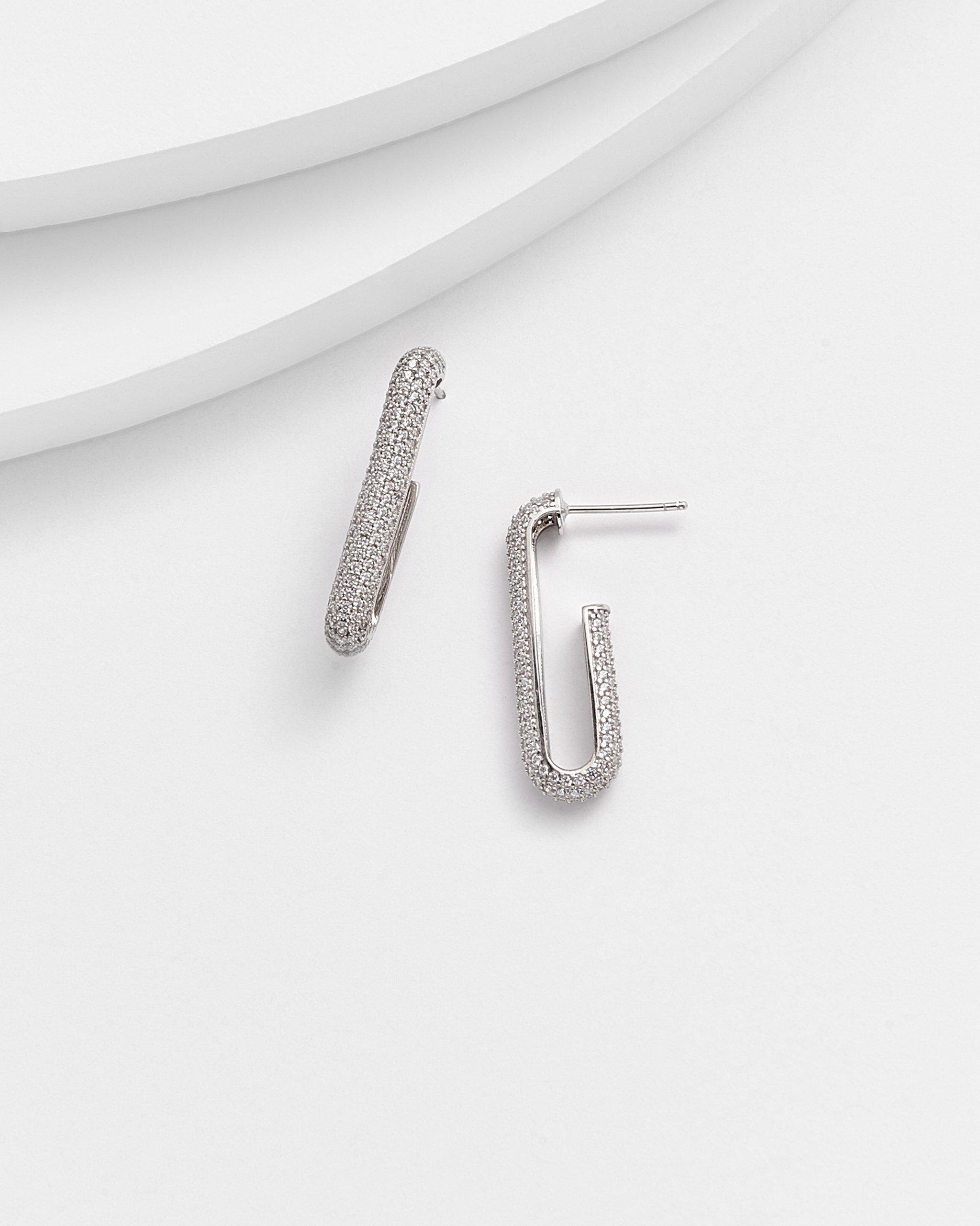 Paper Clip Pave Earrings