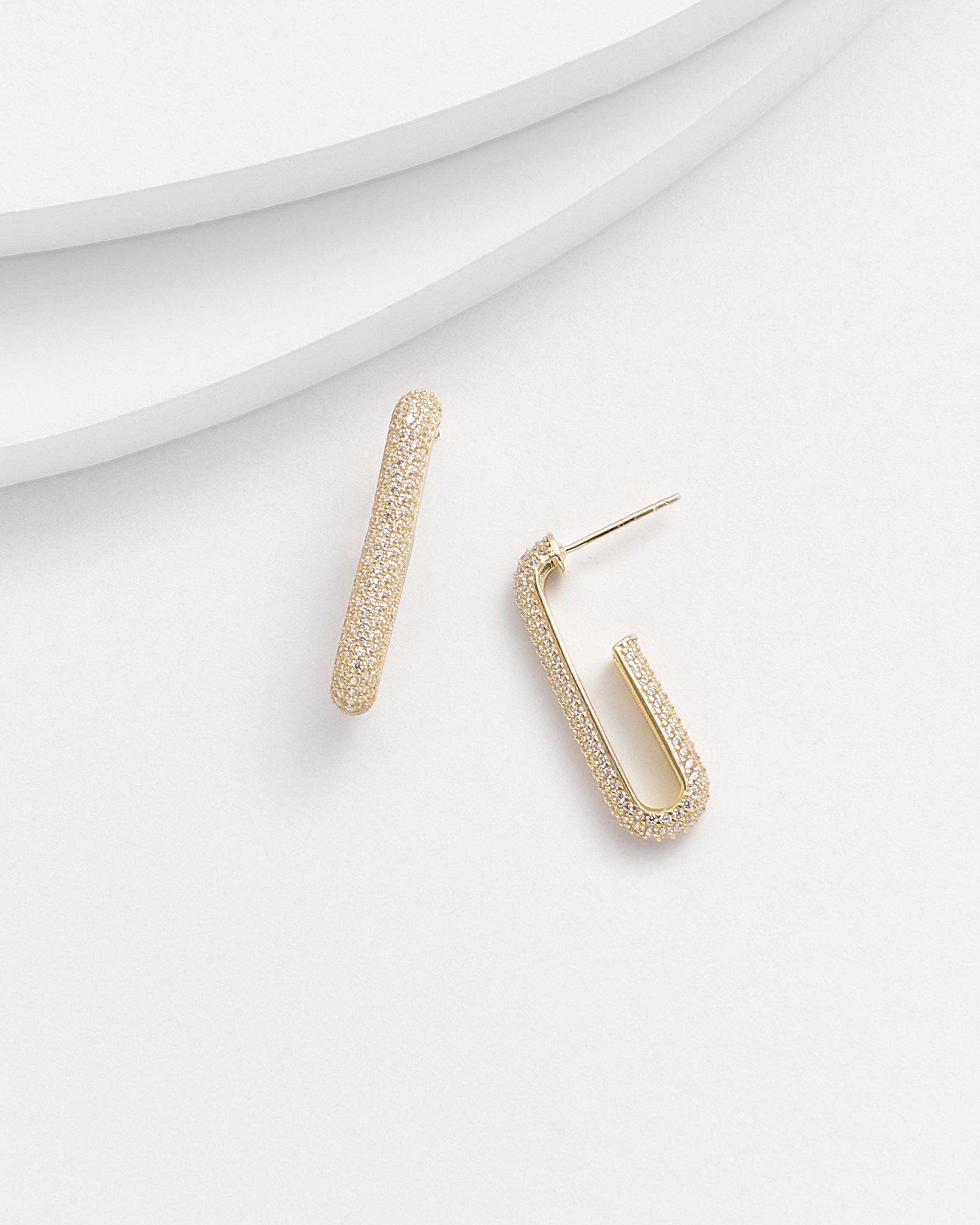 Paper Clip Pave Earrings
