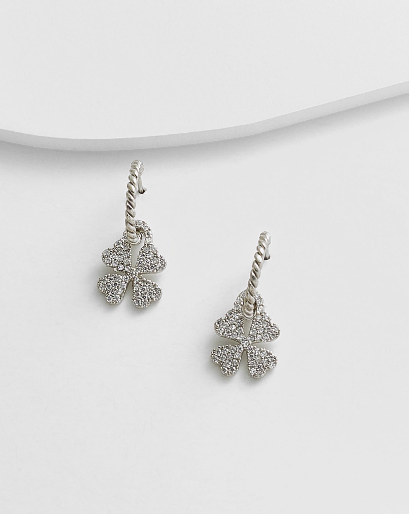 Lucky Clover Leaf Drop Huggie Earrings