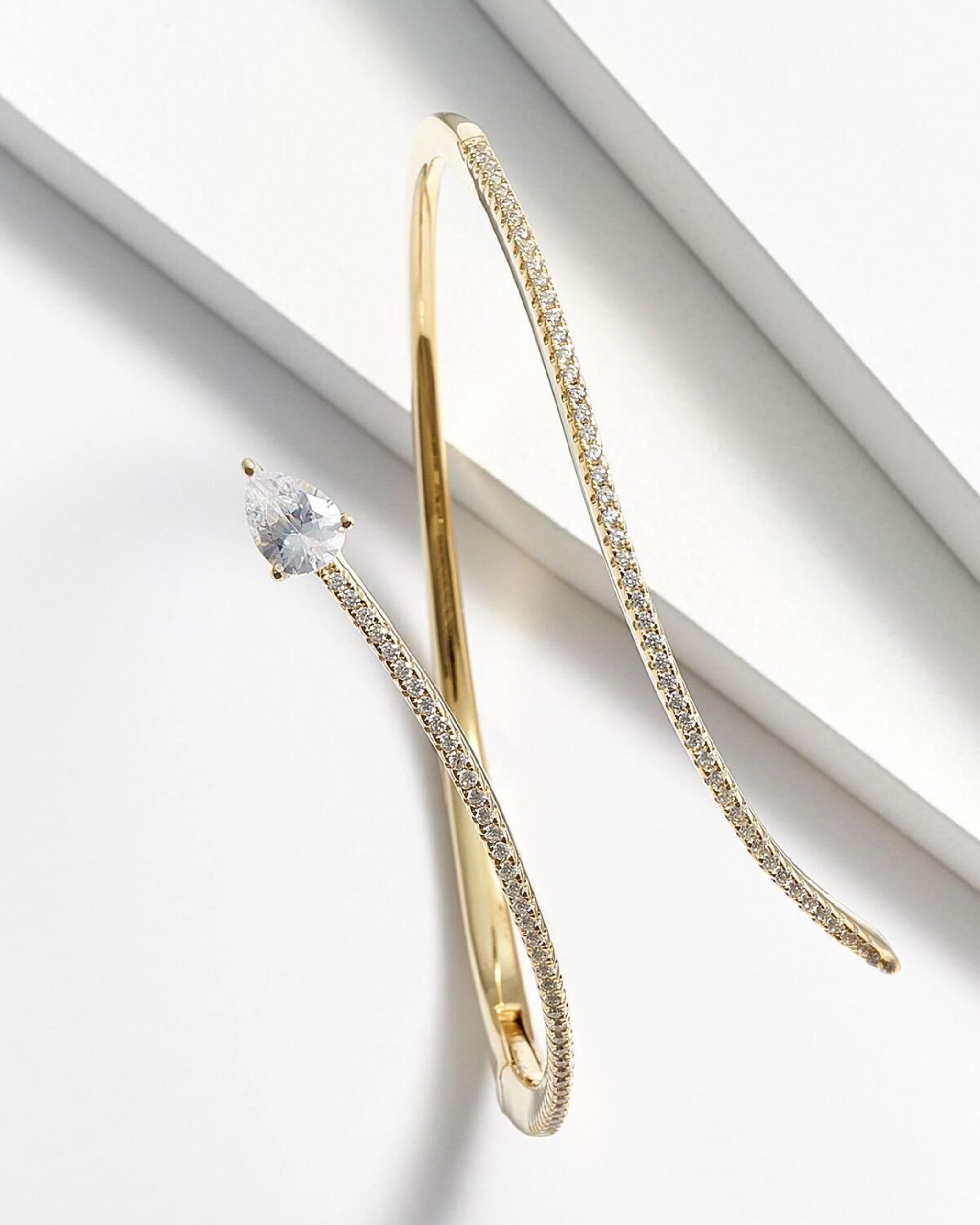 Sybil Single Wraparound Snake Bangle with Pear Shape Droplet