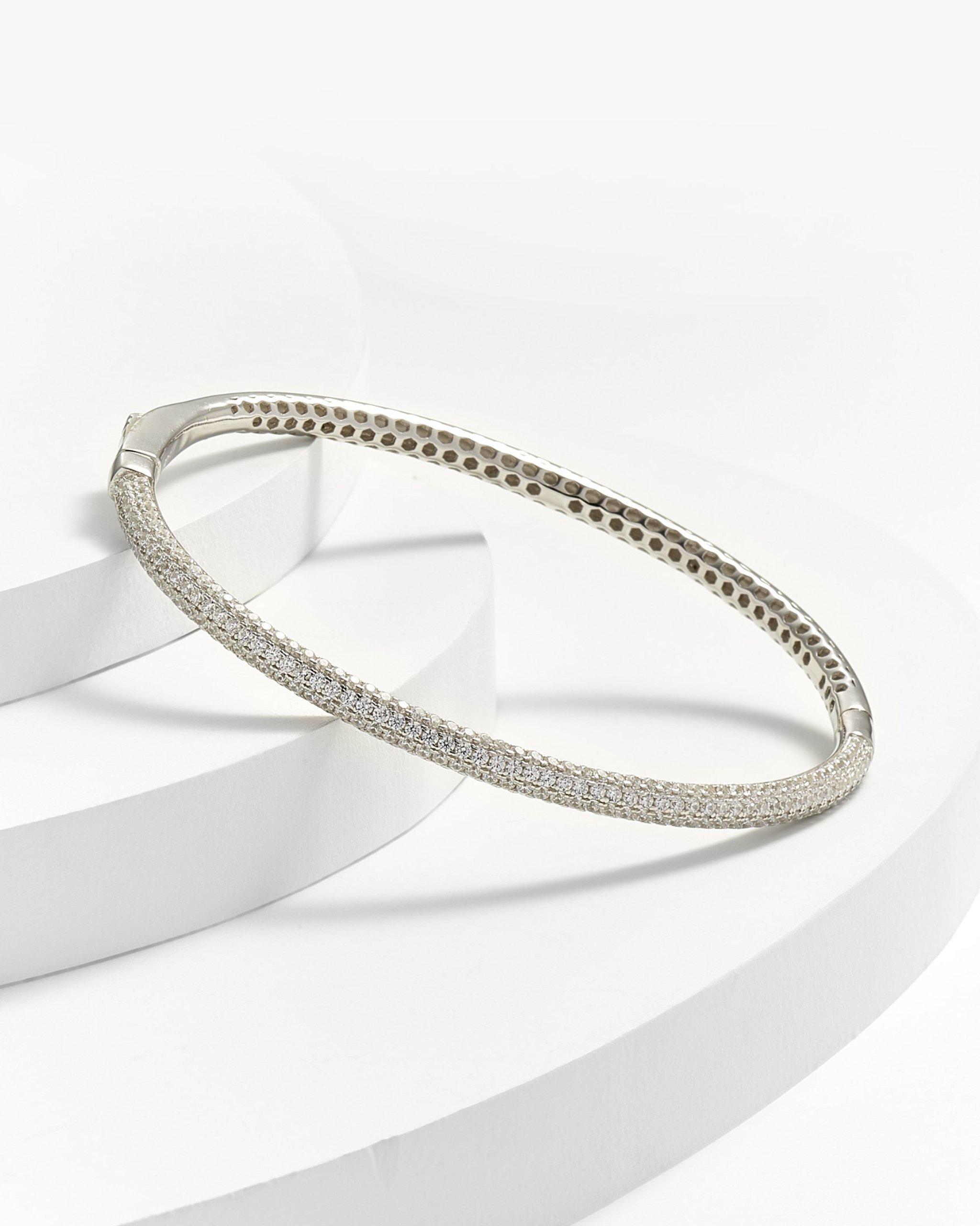 Nira .925 Sterling Silver Round Edge CZ Bangle Bracelet