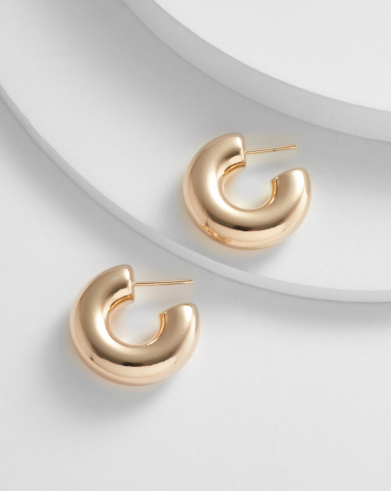 Chunky Hoop Earrings Gold Plated Tube Thick Hoops