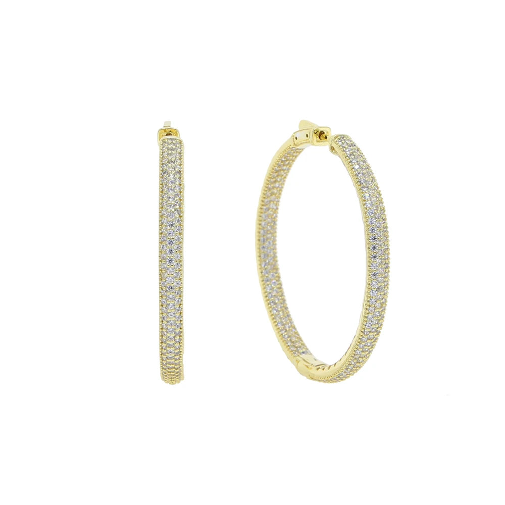 Carey Round Micro Pave Hoop 50mm Big CZ Earrings