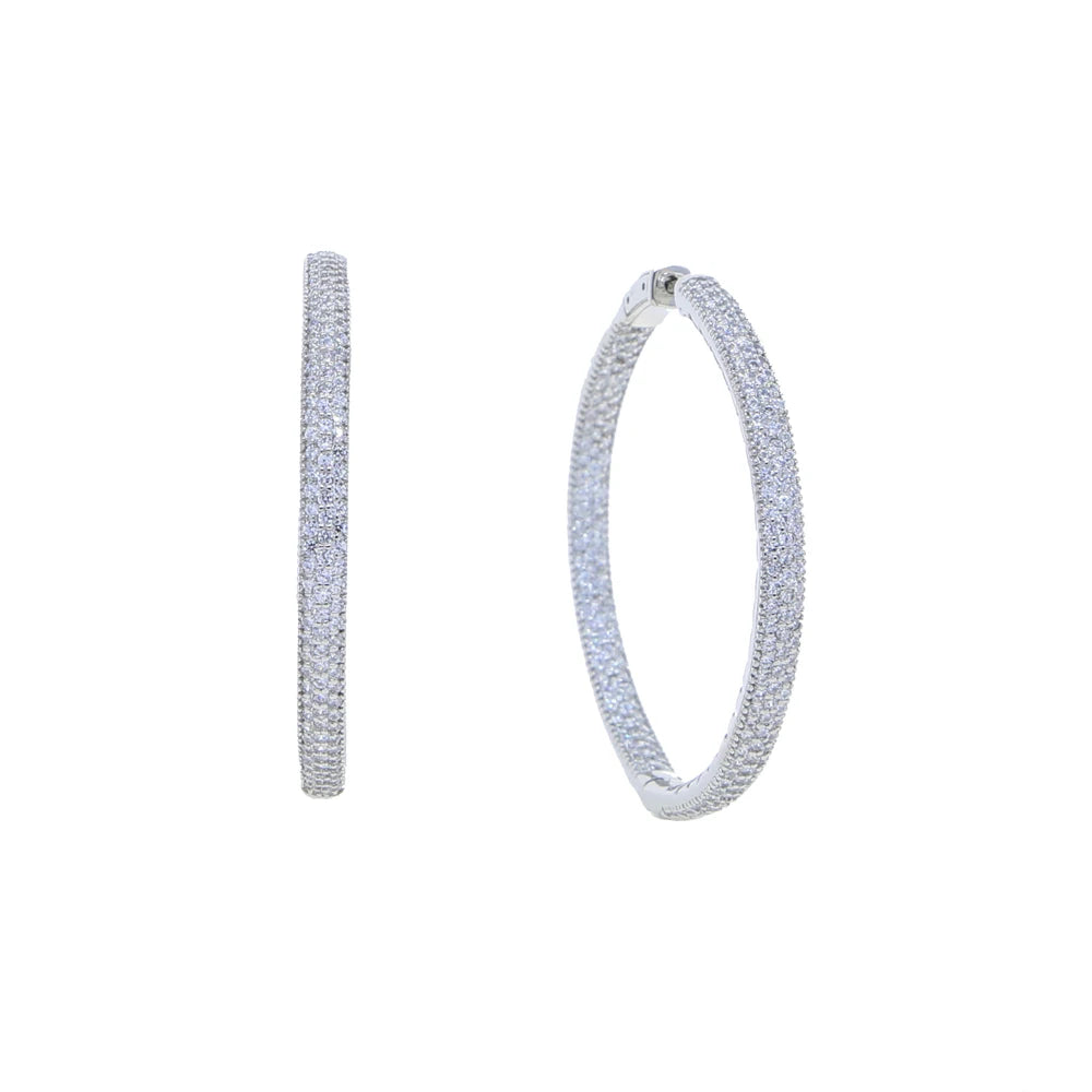 Carey Round Micro Pave Hoop 50mm Big CZ Earrings