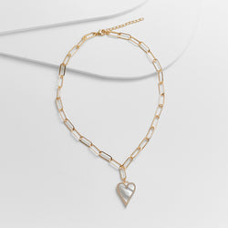 MOP Heart Pendant on Paperclip Chain