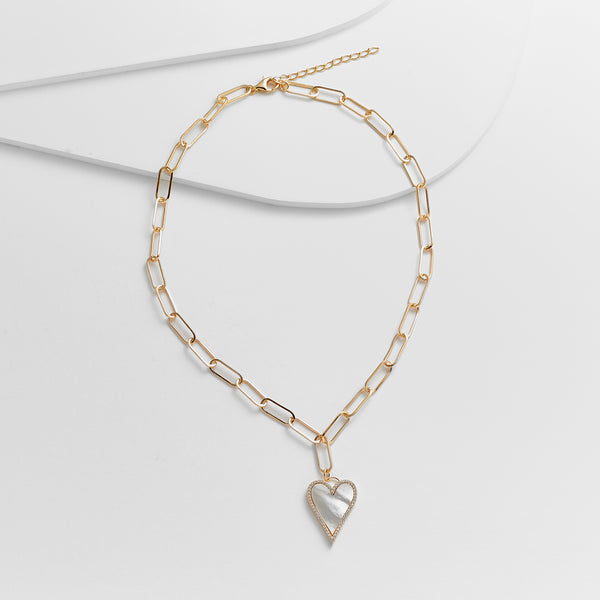 MOP Heart Pendant on Paperclip Chain