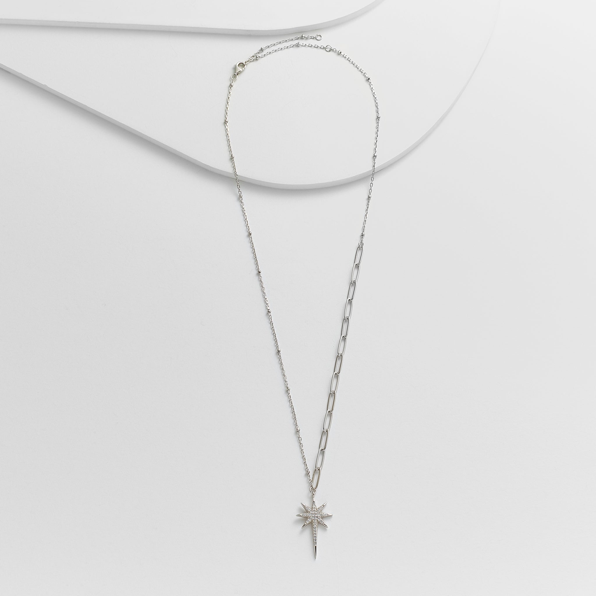 Star Pendant Necklace on Half Paper Clip Chain