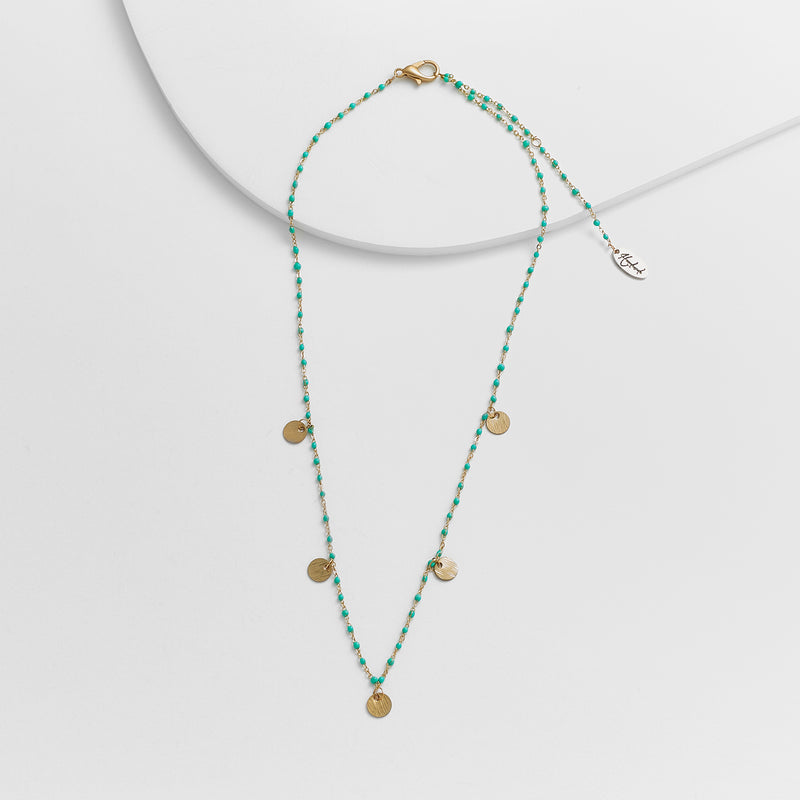 Turquoise Beads Necklace with Medallion Charms