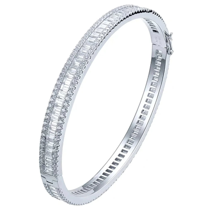 Grace Baguette Luxury 925 Sterling Silver Moissanite  Bangle Bracelet