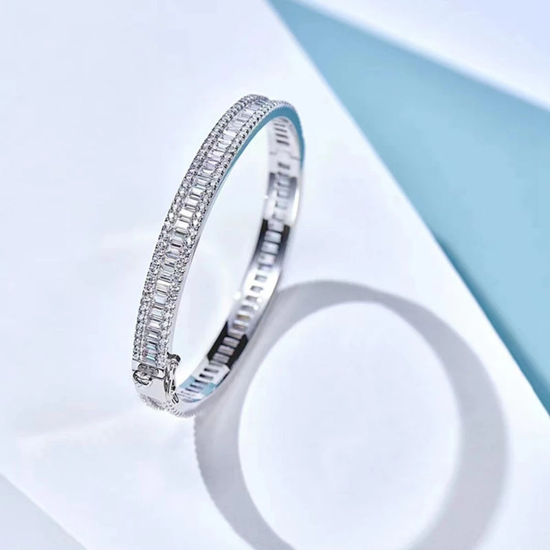 Grace Baguette Luxury 925 Sterling Silver Moissanite  Bangle Bracelet