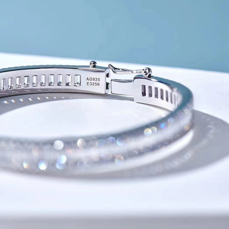 Grace Baguette Luxury 925 Sterling Silver Moissanite  Bangle Bracelet