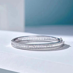 Grace Baguette Luxury 925 Sterling Silver Moissanite  Bangle Bracelet