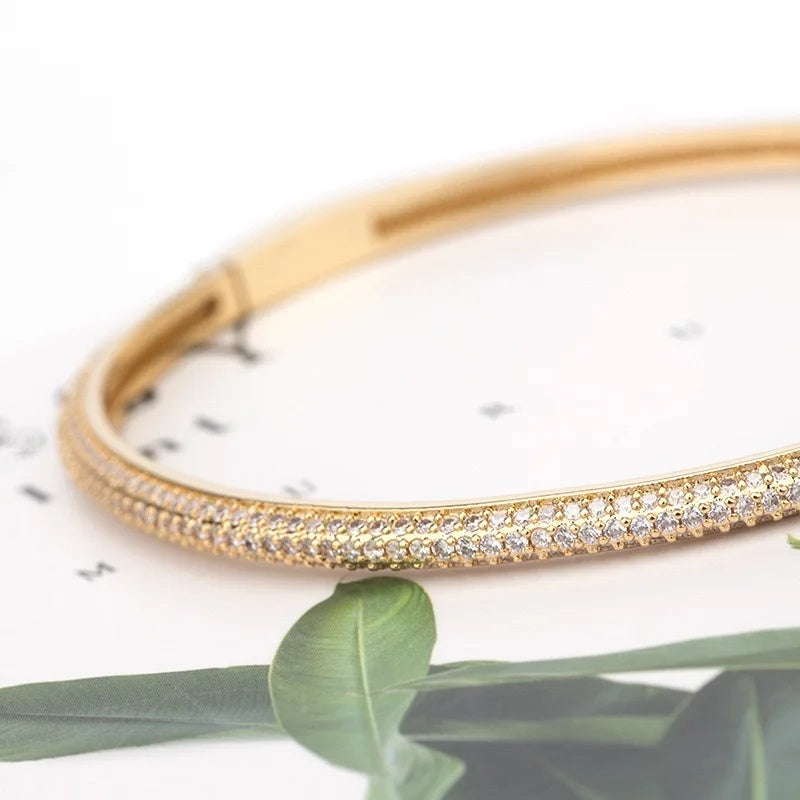 Nira .925 Sterling Silver Round Edge CZ Bangle Bracelet