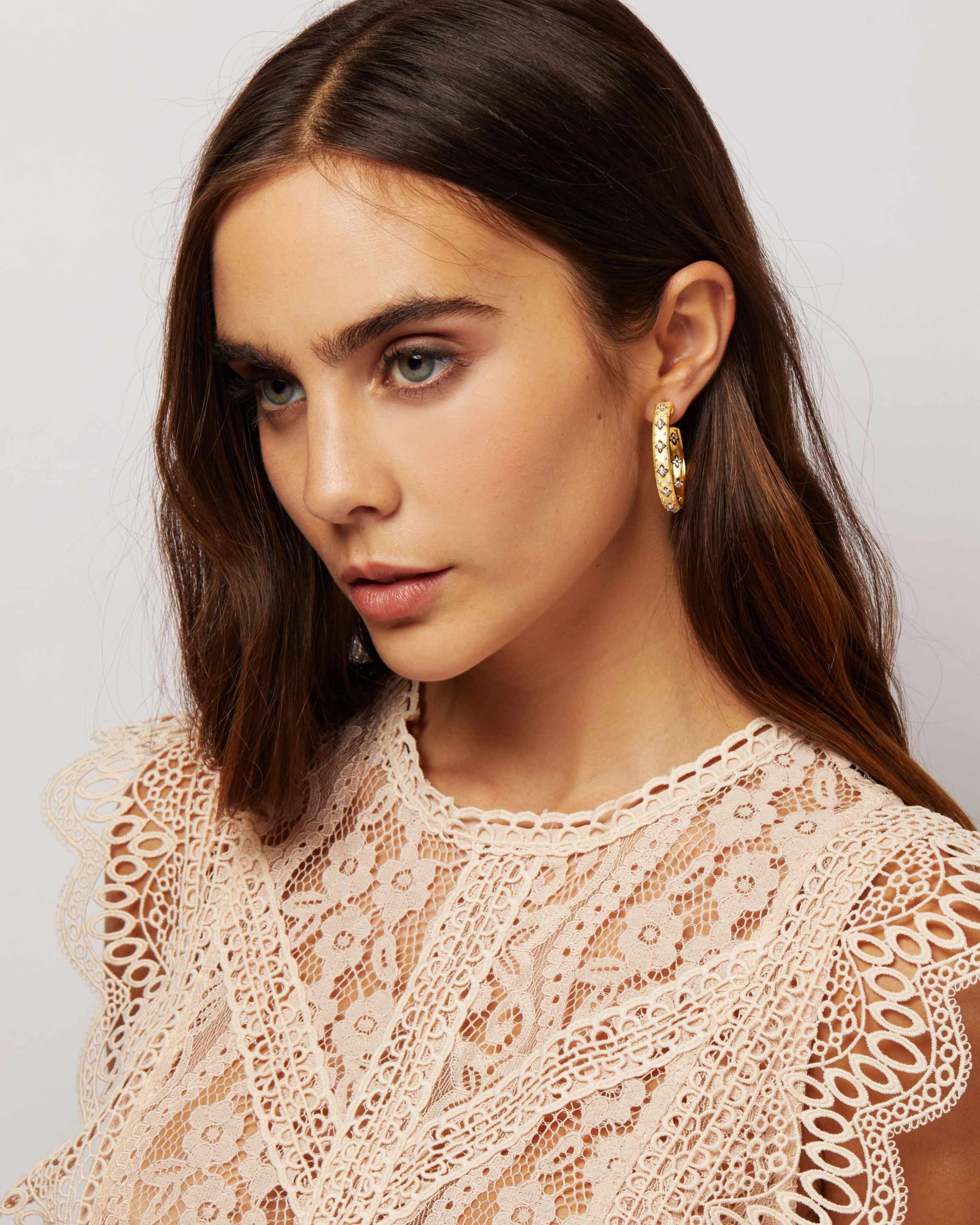 Belle Antique Brashed Gold Cut out Hoops Earrings