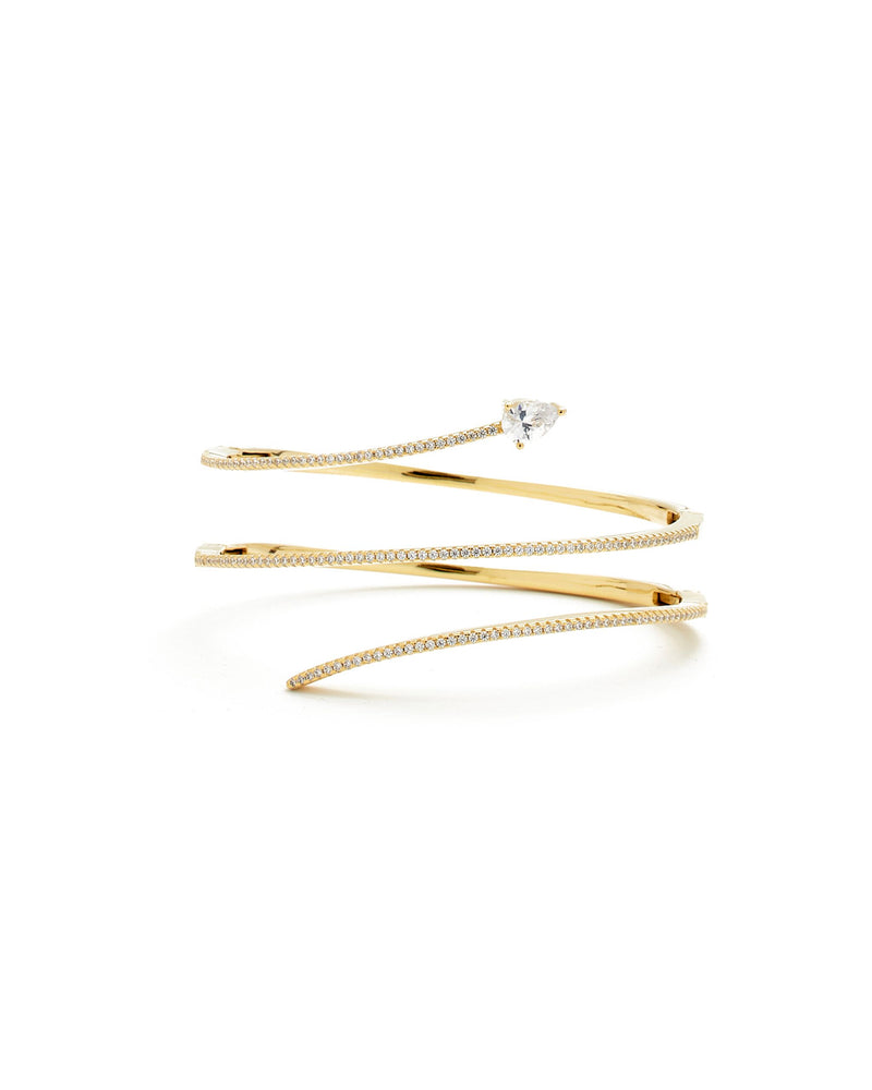 Sybil Double Wraparound Snake Bangle with Pear Shape Droplet