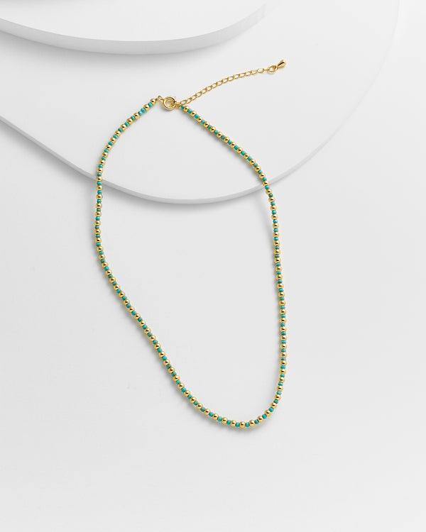 Turquoise and Gold Beaded Necklace