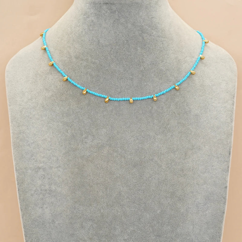 Gold and Turquoise Bead Necklace